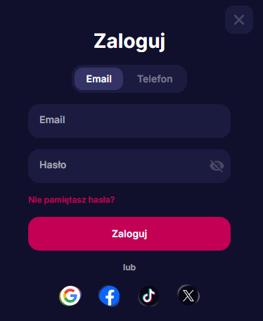 Formularz logowania do kasyna NV na stronie internetowej