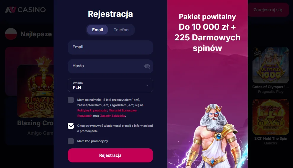 Rejestracja w NV Kasyno